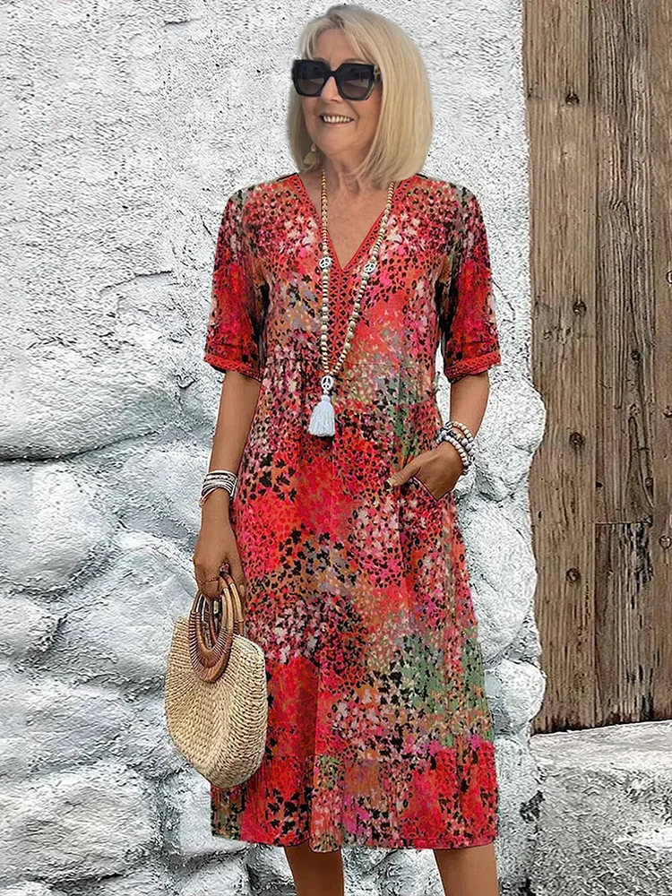 Divifa Tanya Colorful Midi Dress