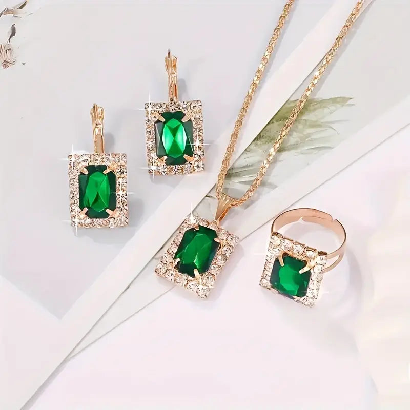 Divifa Sylvara Greenveil Jewelry Set in White Gold-Plated stainless steel