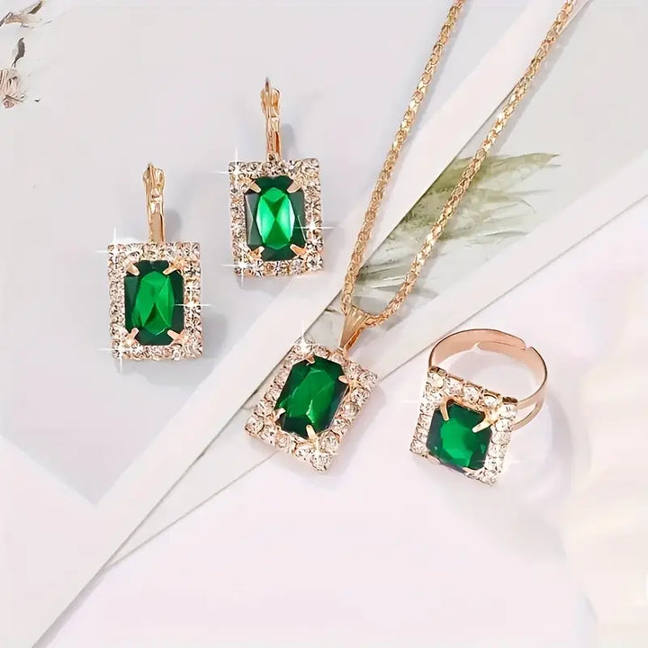 Divifa Sylvara Greenveil Jewelry Set in White Gold-Plated stainless steel