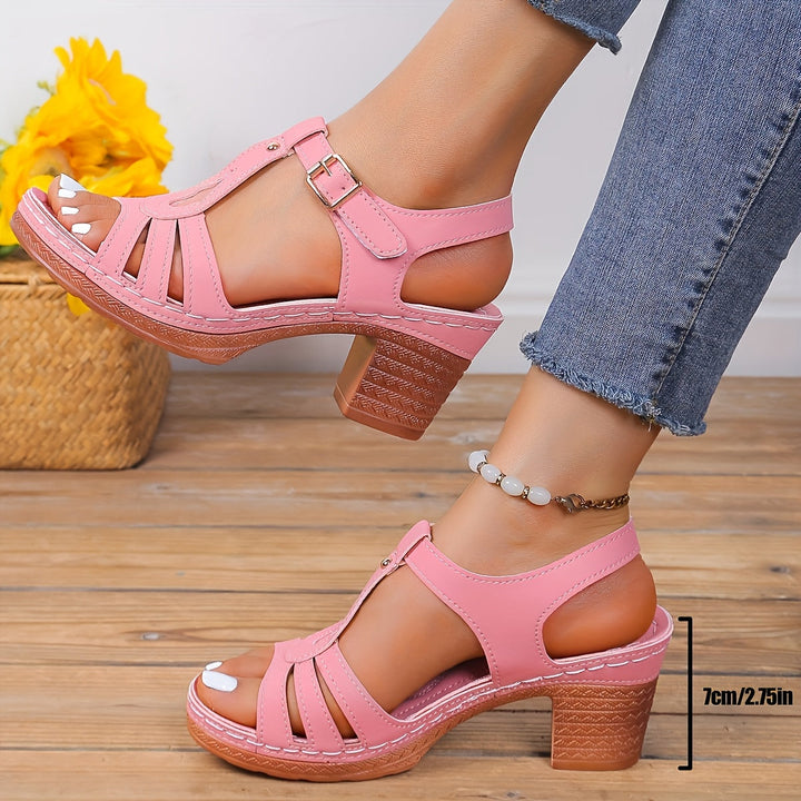 Divifa Coral Block Heel Cushioned Sandals