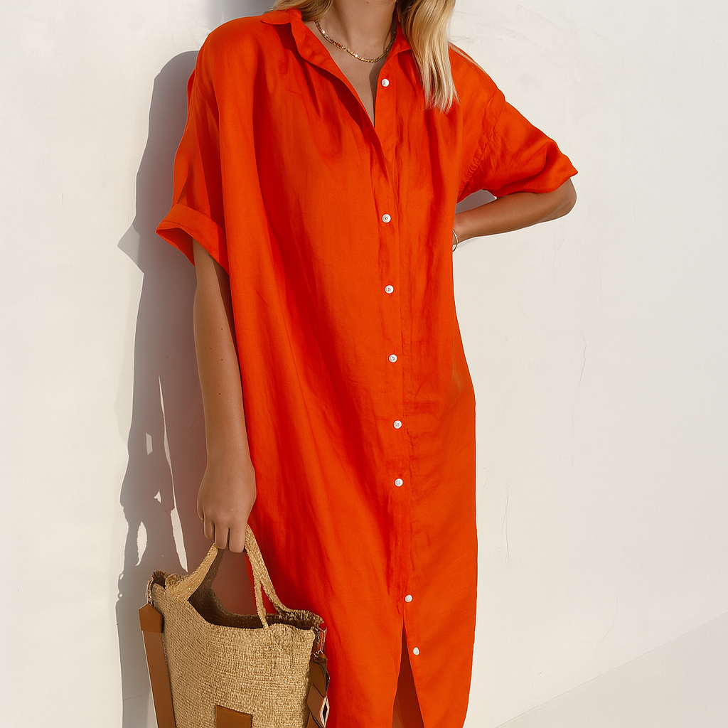 Divifa Estelle Button Down Midi Shirt Dress