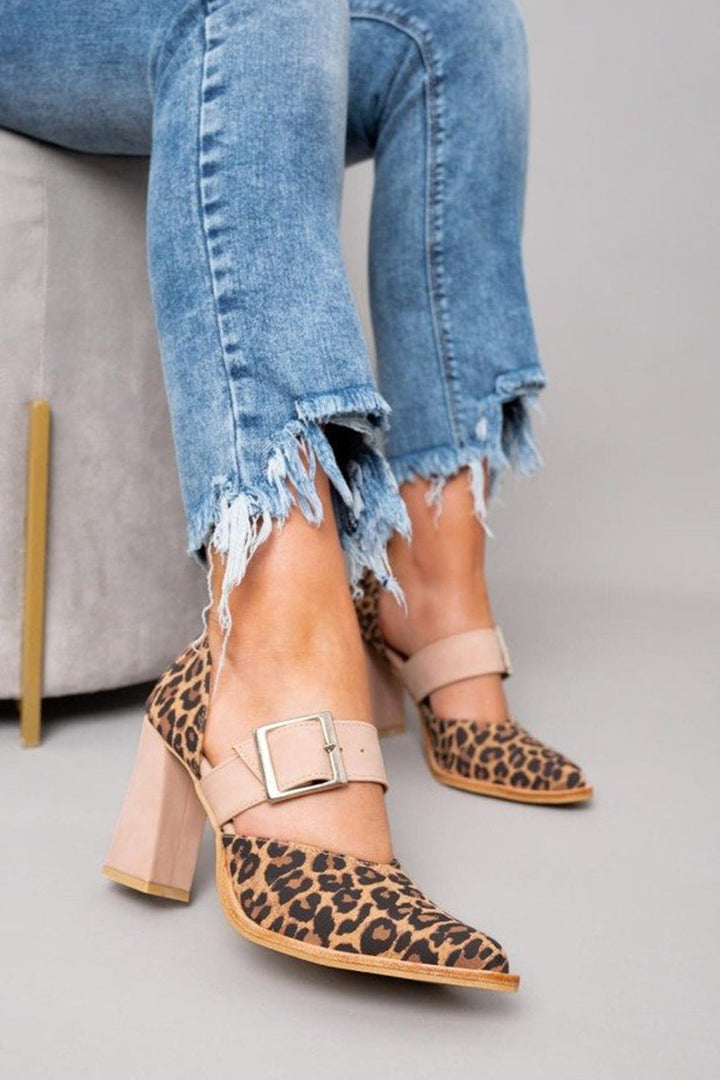 Divifa Selveta Leopard Suede Sandals with Stable Heel