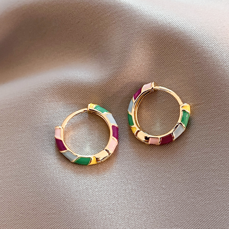 Divifa Multicoloured Enamel Earrings in Gold-Plated stainless steel