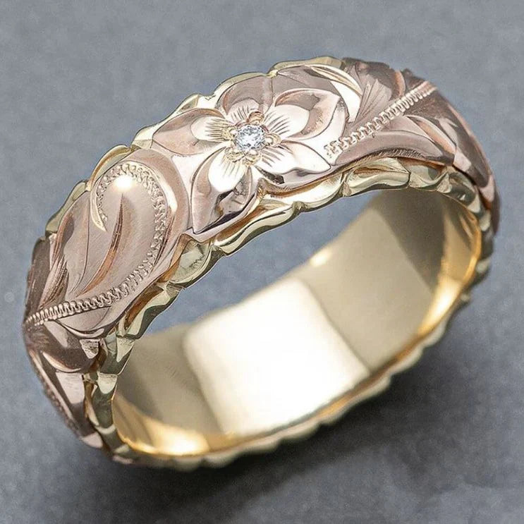 Divifa Vintage Flower Ring in Gold-Plated stainless steel