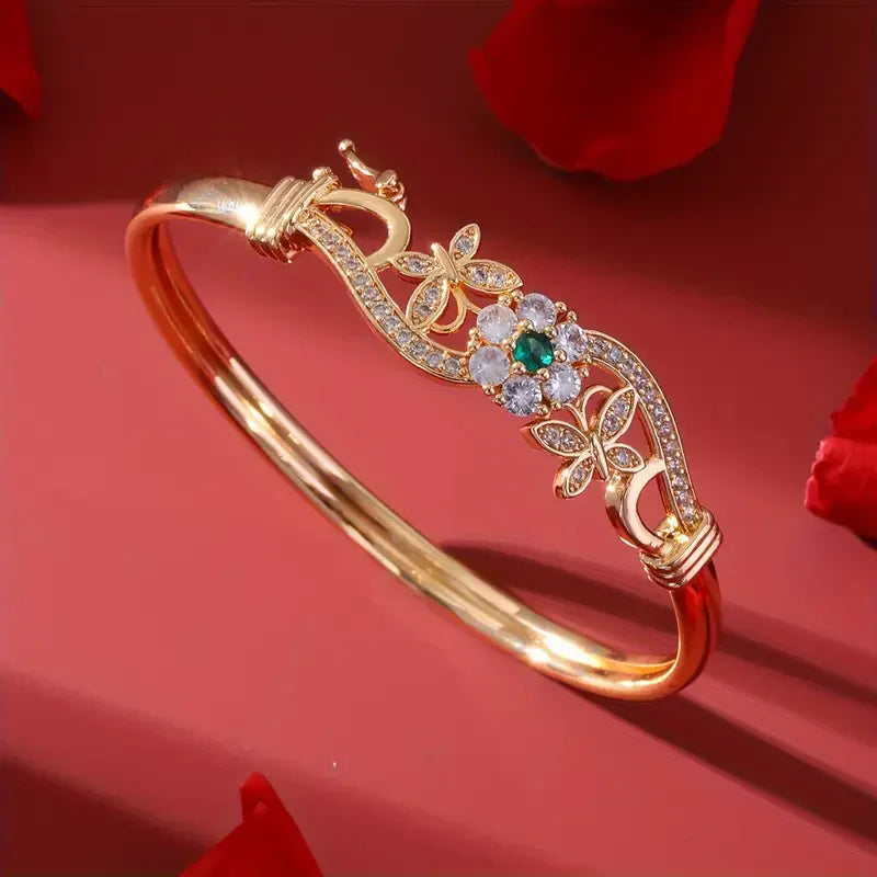 Divifa Zirconia Green Bracelet in Gold-Plated stainless steel
