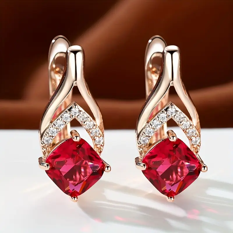 Divifa Red Crystal Earrings in Gold-Plated stainless steel