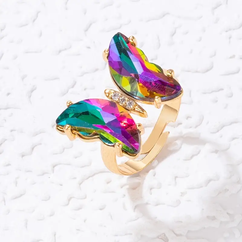 Divifa Colorful Butterfly Ring in Gold-Plated stainless steel
