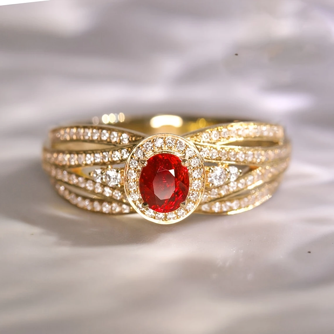 Divifa Red Bright Ring in Gold-Plated stainless steel