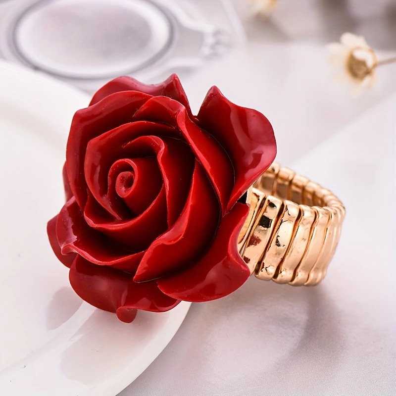 Divifa Red Ring in Rose Gold-Plated stainless steel