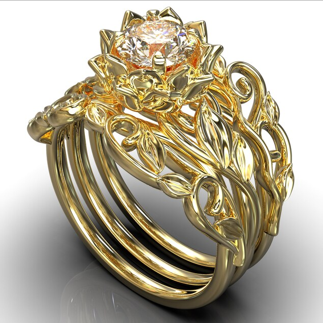 Divifa Crystal Flower Ring in Gold-Plated stainless steel