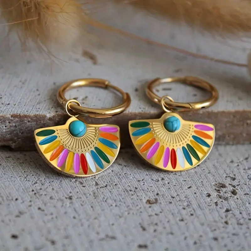 Divifa Golden Colorful Earrings in Gold-Plated stainless steel