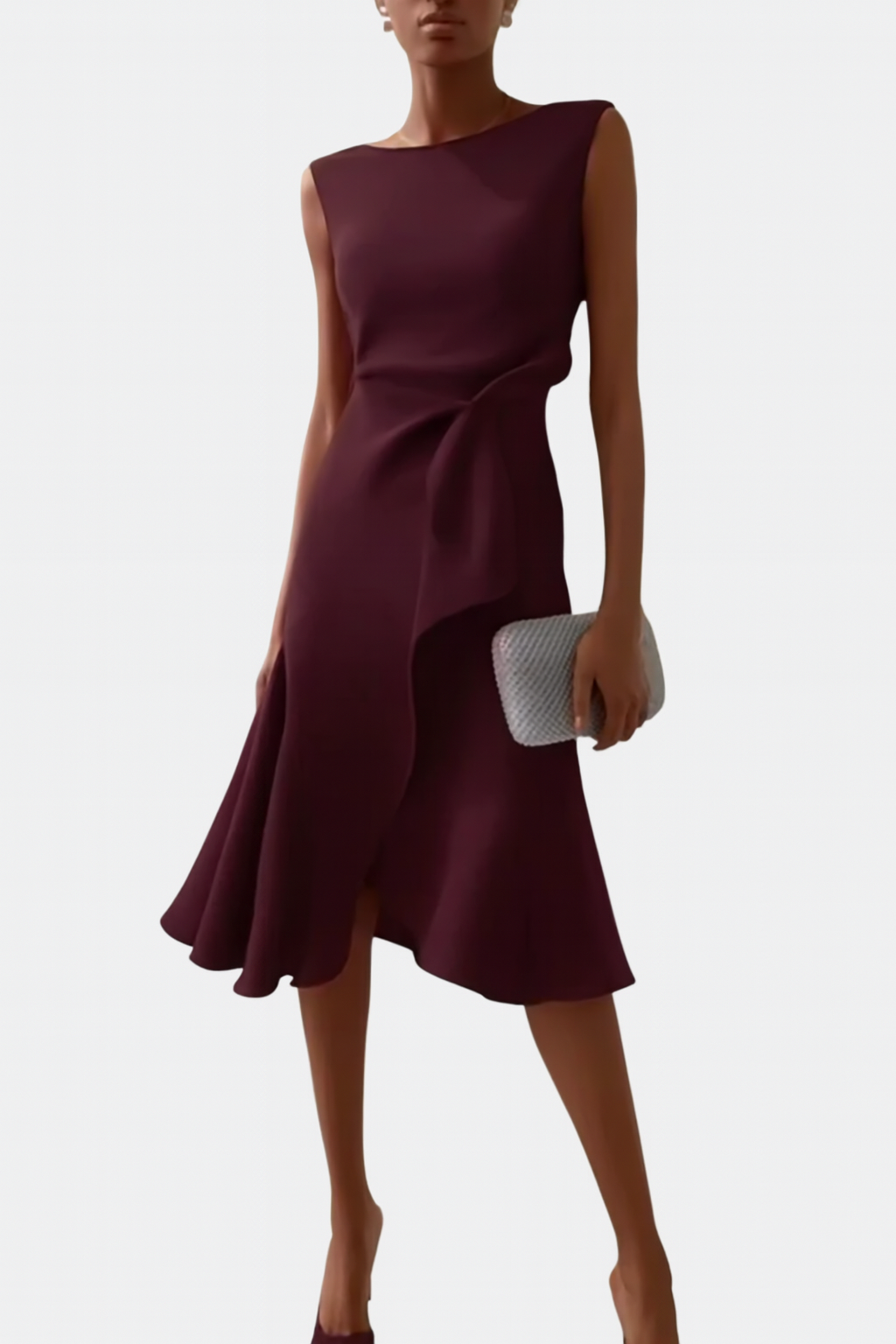 Divifa Sheila Draped Asymmetric Midi Dress