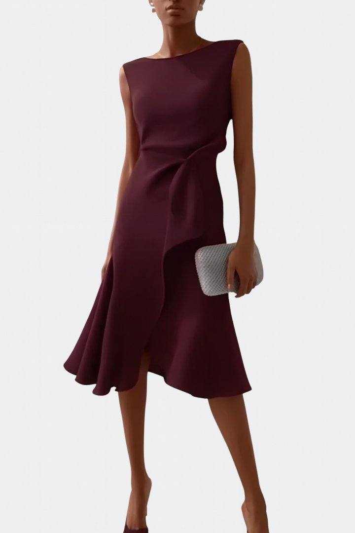 Divifa Sheila Draped Asymmetric Midi Dress
