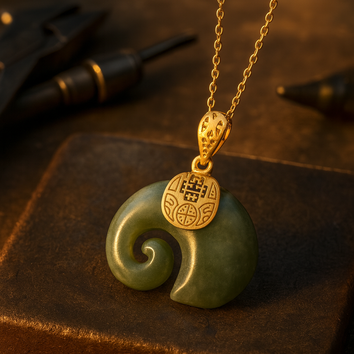 Divifa Hetian Jade Necklace in Gold-Plated stainless steel
