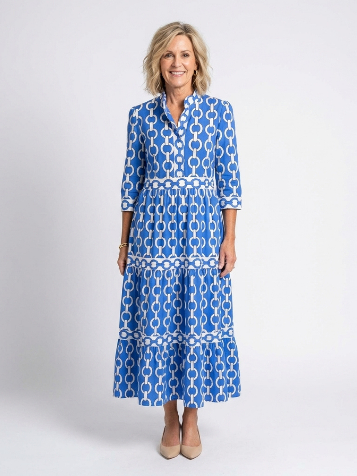 Divifa Keziah Chain Print 3/4 Sleeve Midi Dress