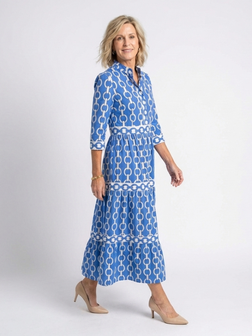 Divifa Keziah Chain Print 3/4 Sleeve Midi Dress