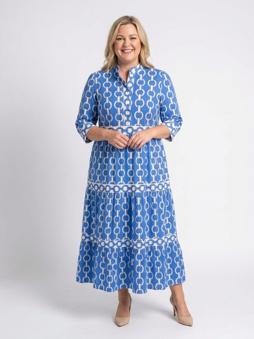 Divifa Keziah Chain Print 3/4 Sleeve Midi Dress