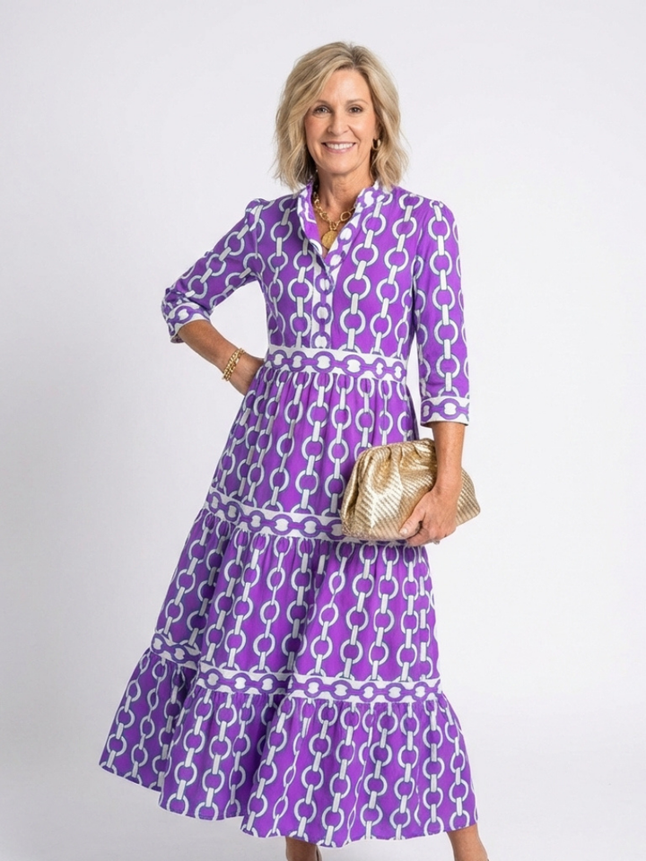 Divifa Keziah Chain Print 3/4 Sleeve Midi Dress