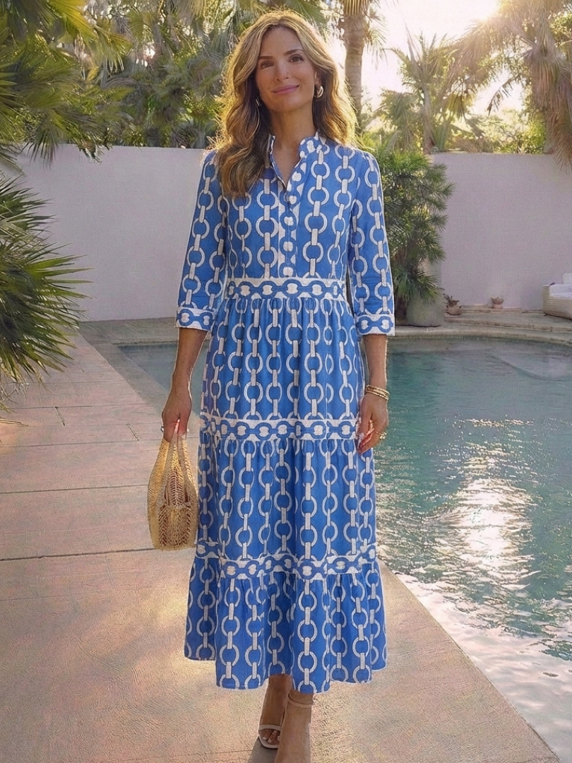 Divifa Keziah Chain Print 3/4 Sleeve Midi Dress