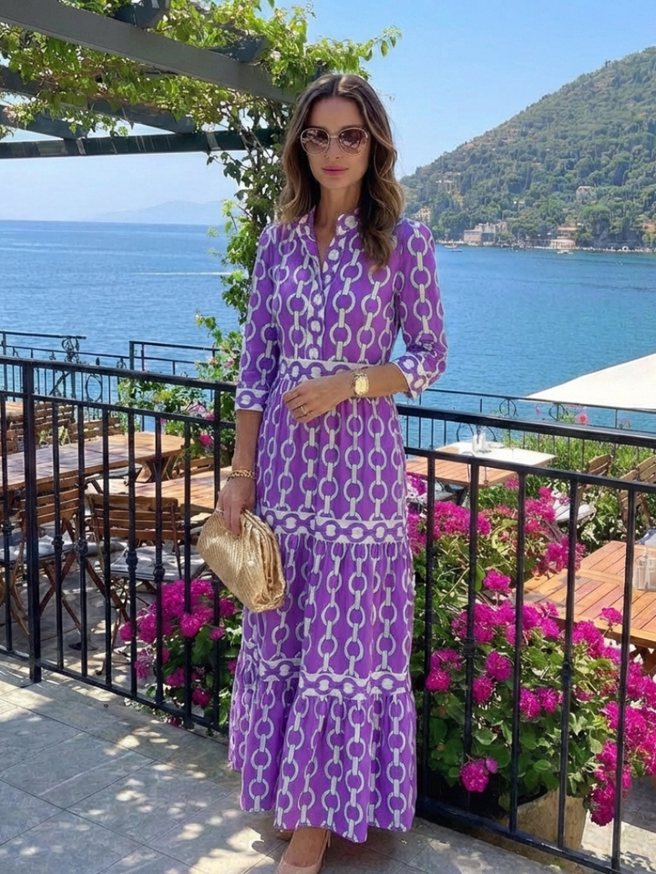 Divifa Keziah Chain Print 3/4 Sleeve Midi Dress