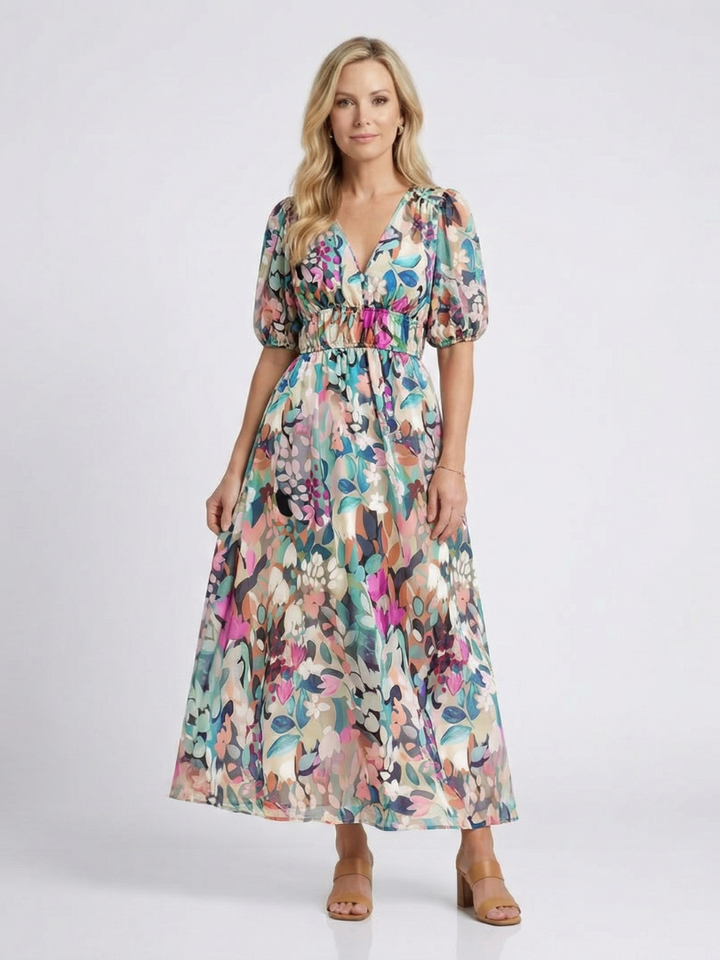 Divifa Octavia Floral V-Neck Midi Dress