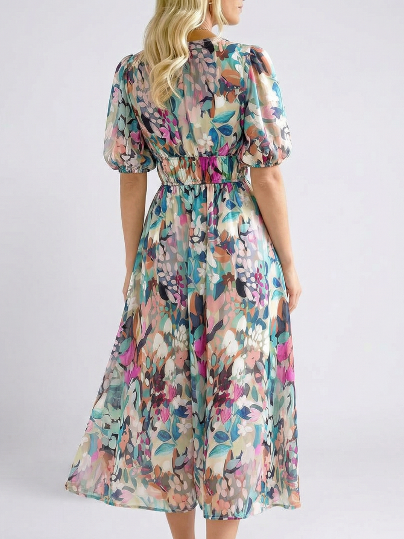 Divifa Octavia Floral V-Neck Midi Dress