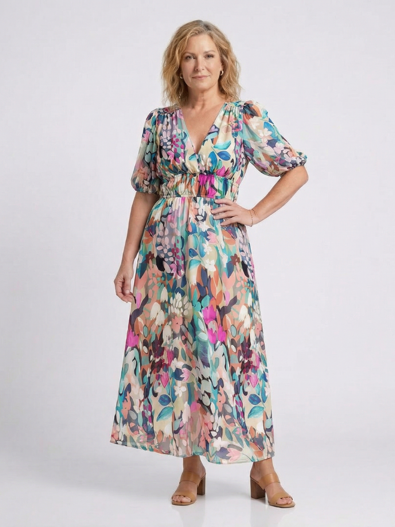 Divifa Octavia Floral V-Neck Midi Dress