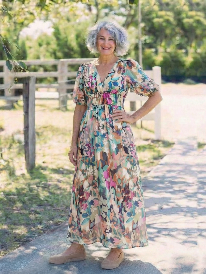 Divifa Octavia Floral V-Neck Midi Dress