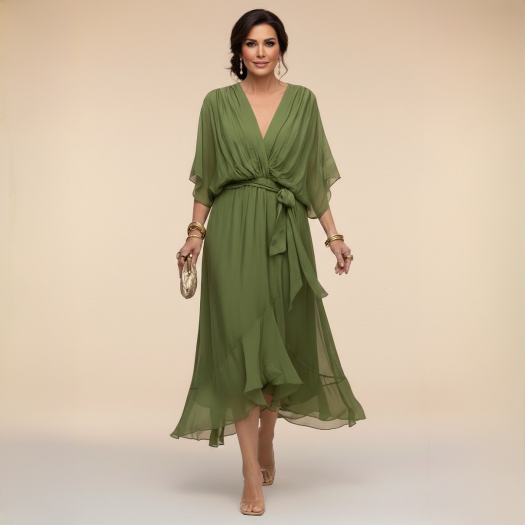 Divifa Penelope V-Neck Wrap Midi Dress