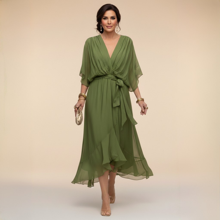 Divifa Penelope V-Neck Wrap Midi Dress