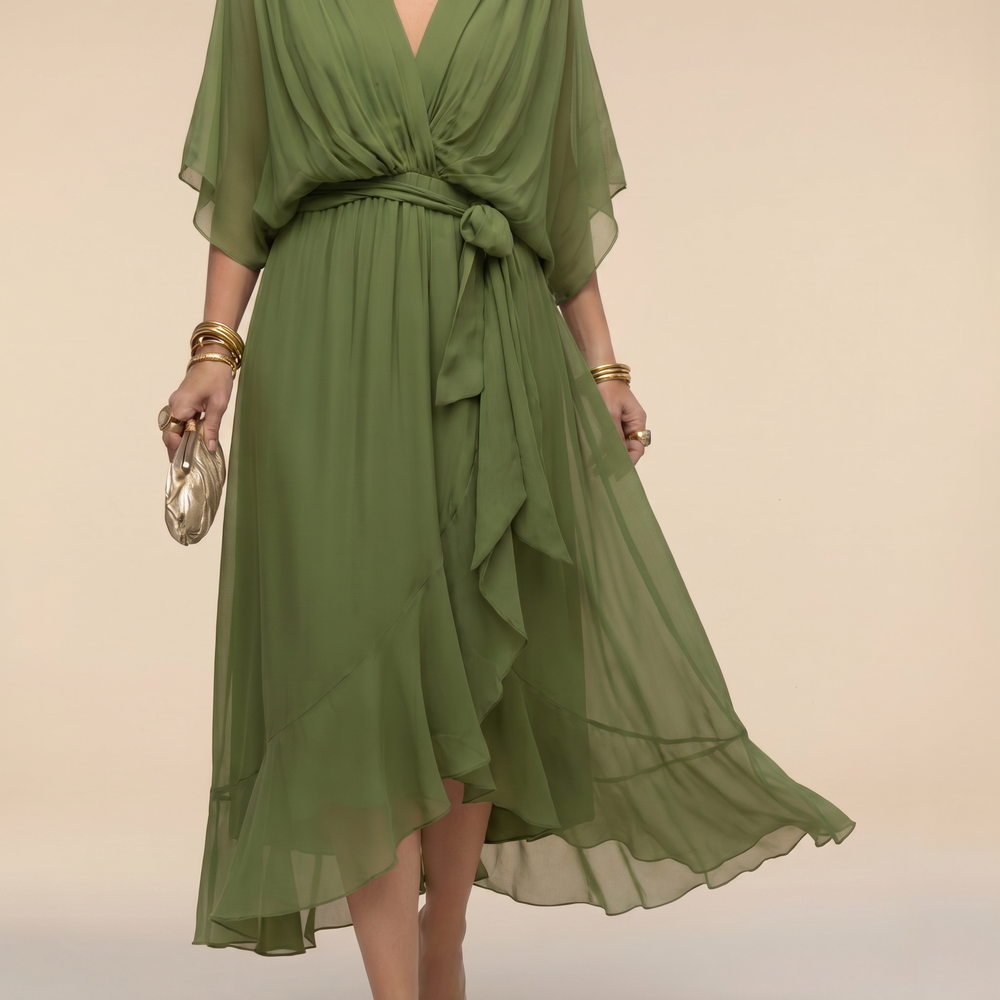 Divifa Penelope V-Neck Wrap Midi Dress