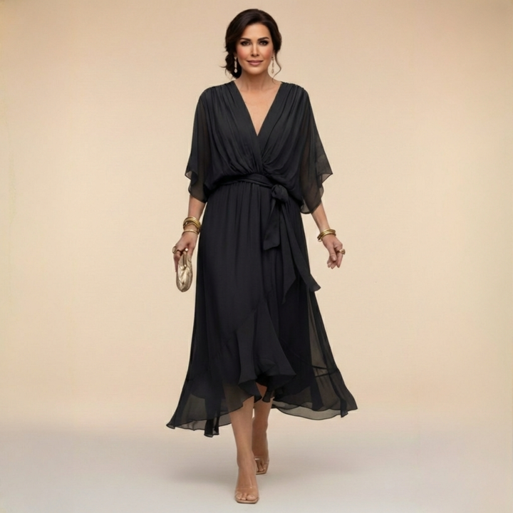 Divifa Penelope V-Neck Wrap Midi Dress