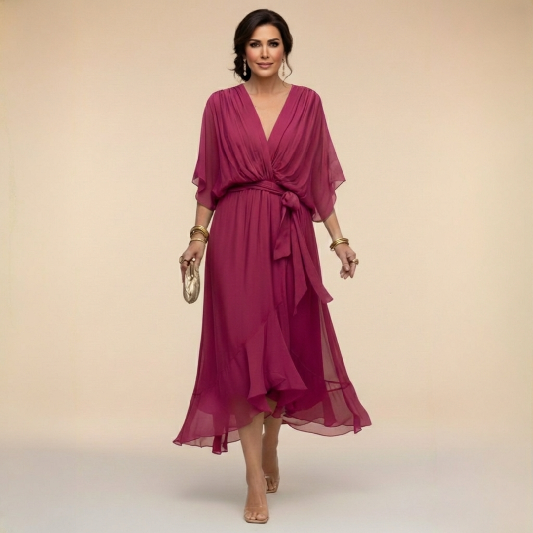 Divifa Penelope V-Neck Wrap Midi Dress