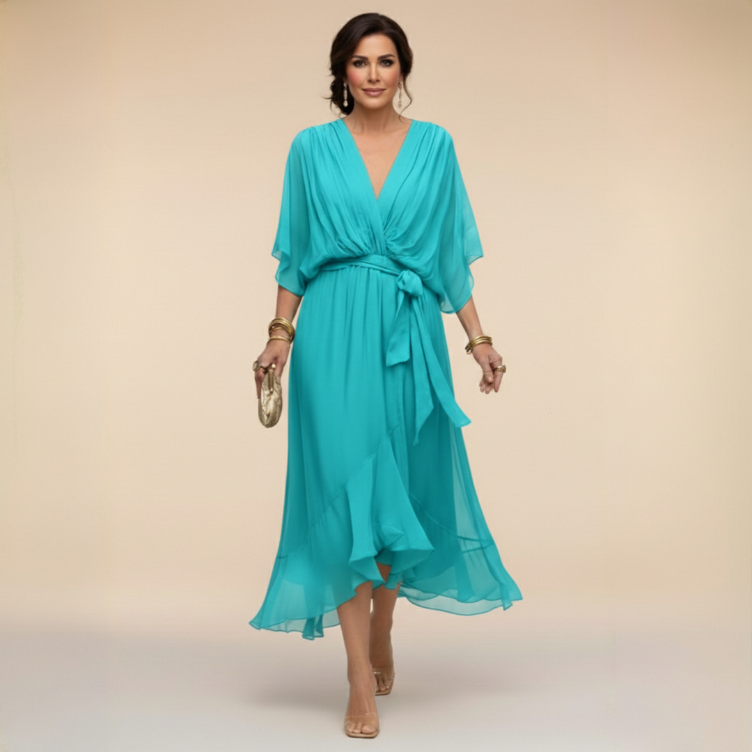 Divifa Penelope V-Neck Wrap Midi Dress