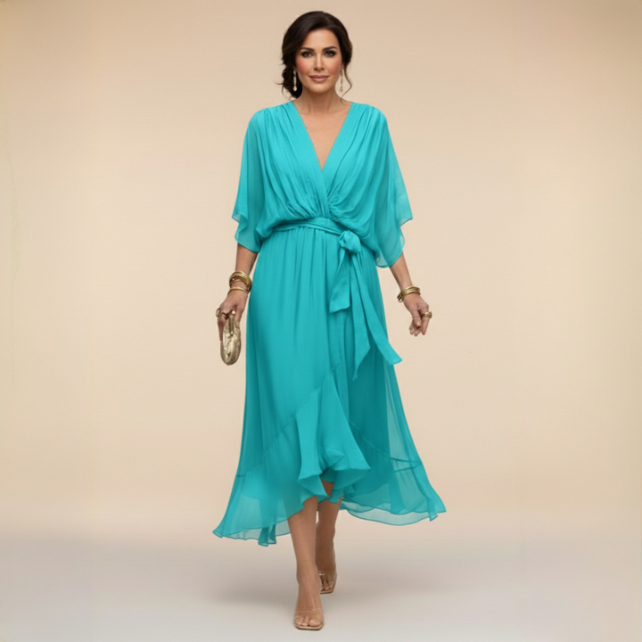 Divifa Penelope V-Neck Wrap Midi Dress