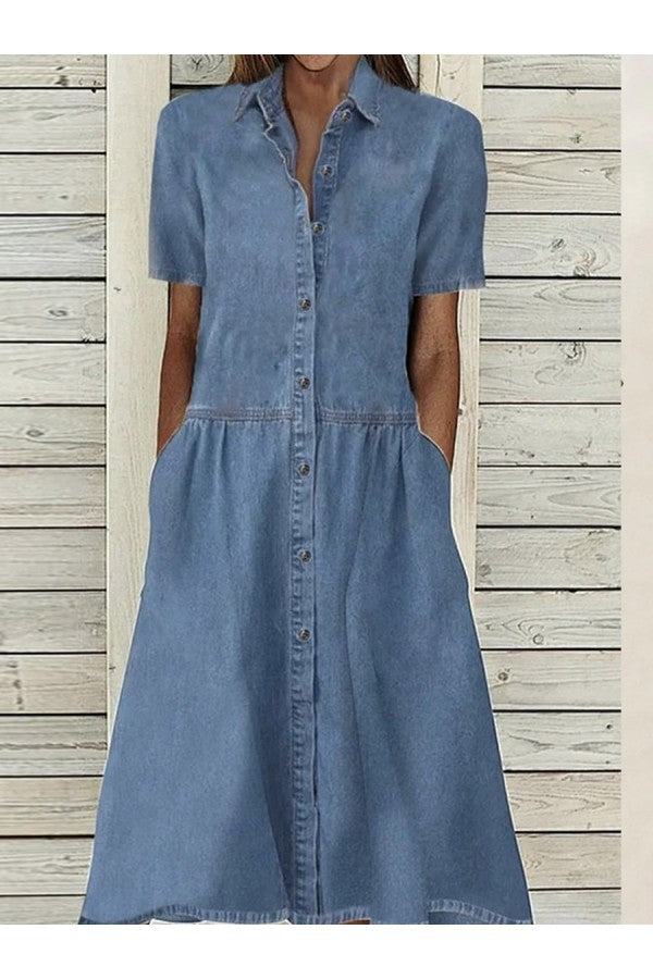 Divifa Poppy Button Down Short Sleeve Midi Dress