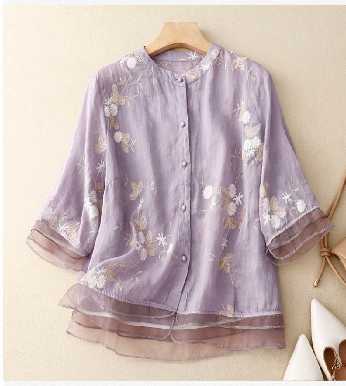 Divifa Kourtney Chic Blouse with Floral Accents
