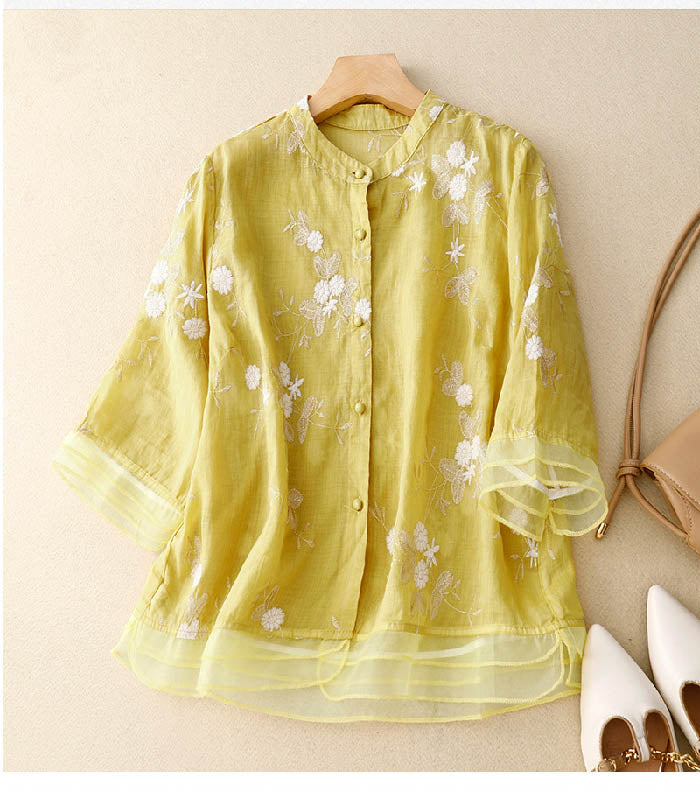 Divifa Kourtney Chic Blouse with Floral Accents
